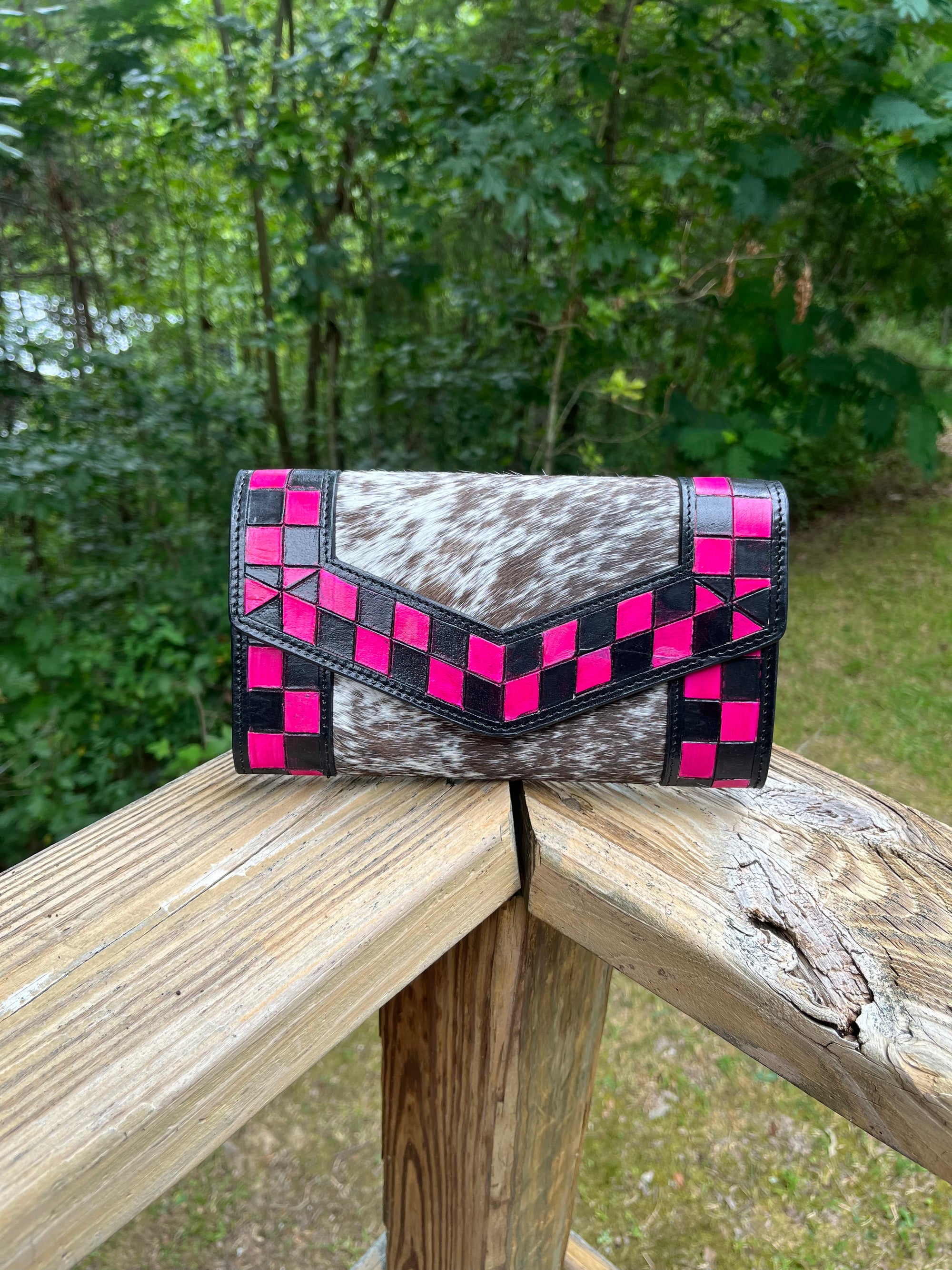 Check It Pop Tooled Leather & Hair on Hide Large Wallet