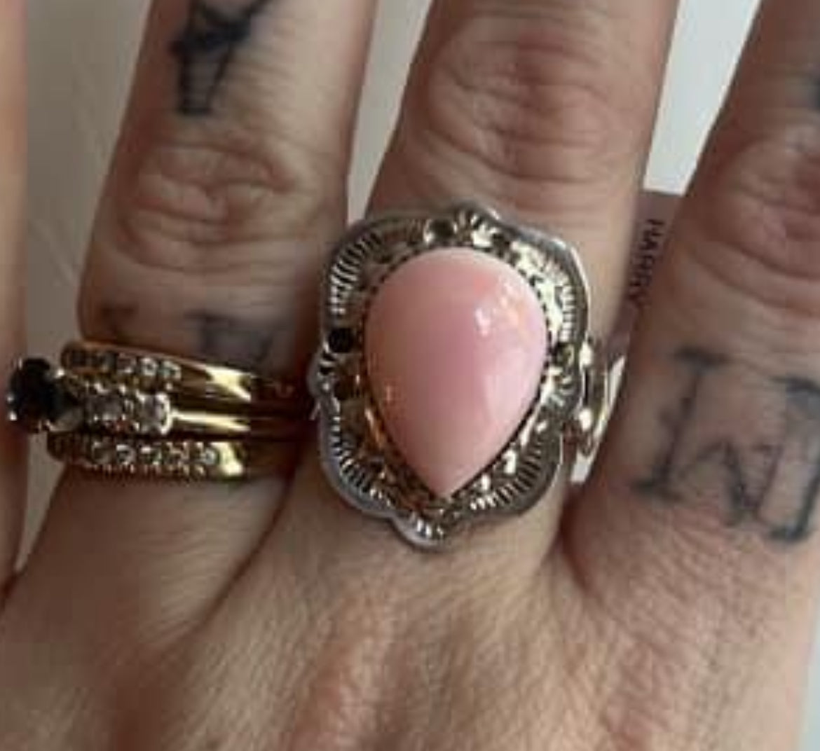 Pink Conch Cocktail Stamp Ring by Harry Tom