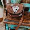 Brown Leather Tooled Cards Crossbody   