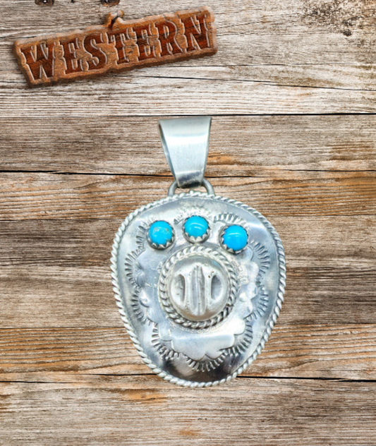 Cowboy Hat & Snake Eye Kingman Pendant- Bobby Platero
