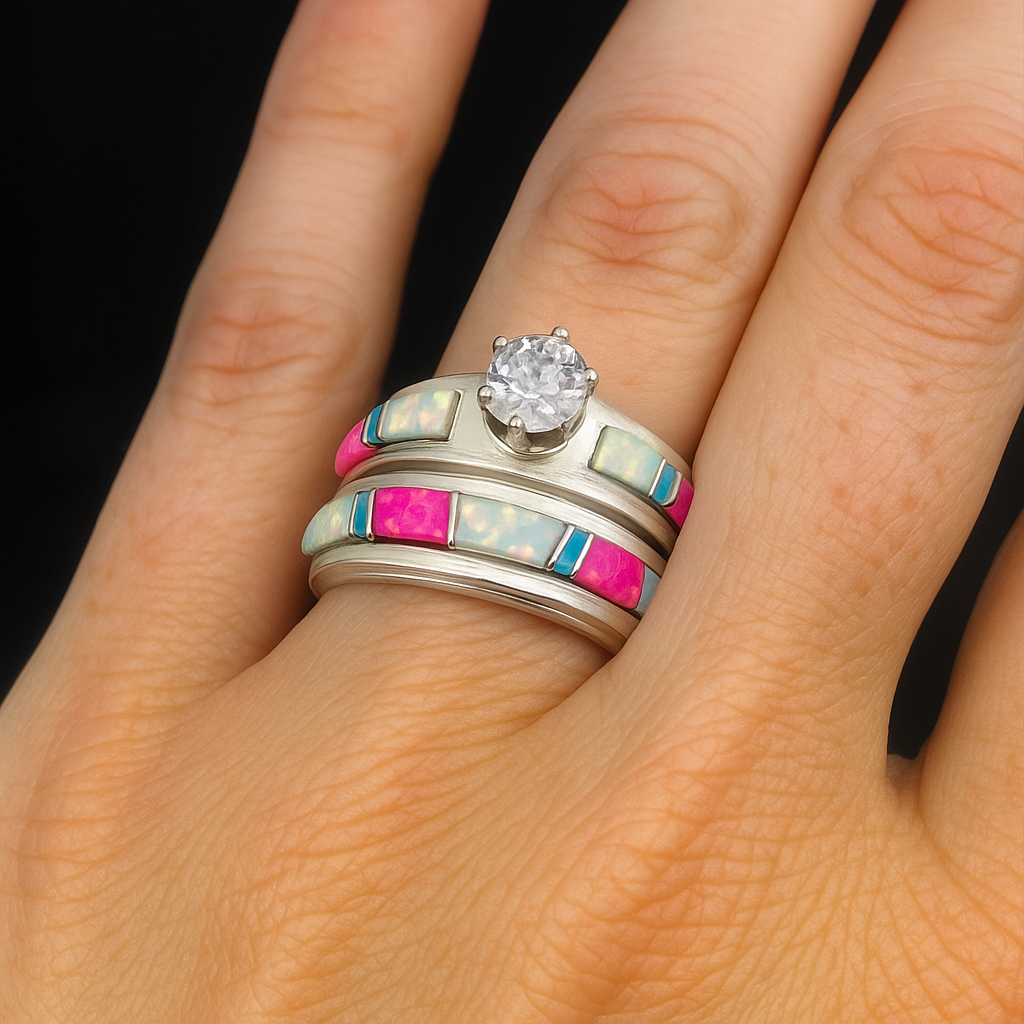 Navajo Made Inlay Wedding Set by Wilbert Muskett Jr.