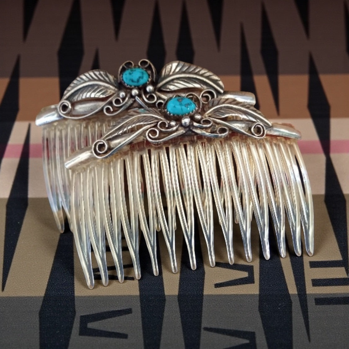 Vintage Turquoise XL 3” Ornate Navajo Hair Combs