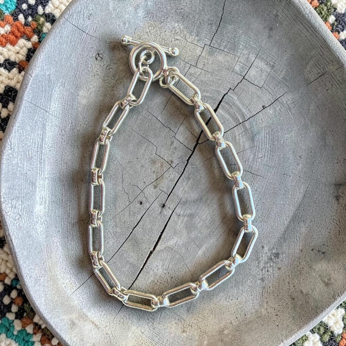 Sterling Silver Paperclip Toggle Link Charm Bracelet— 7”or 8"