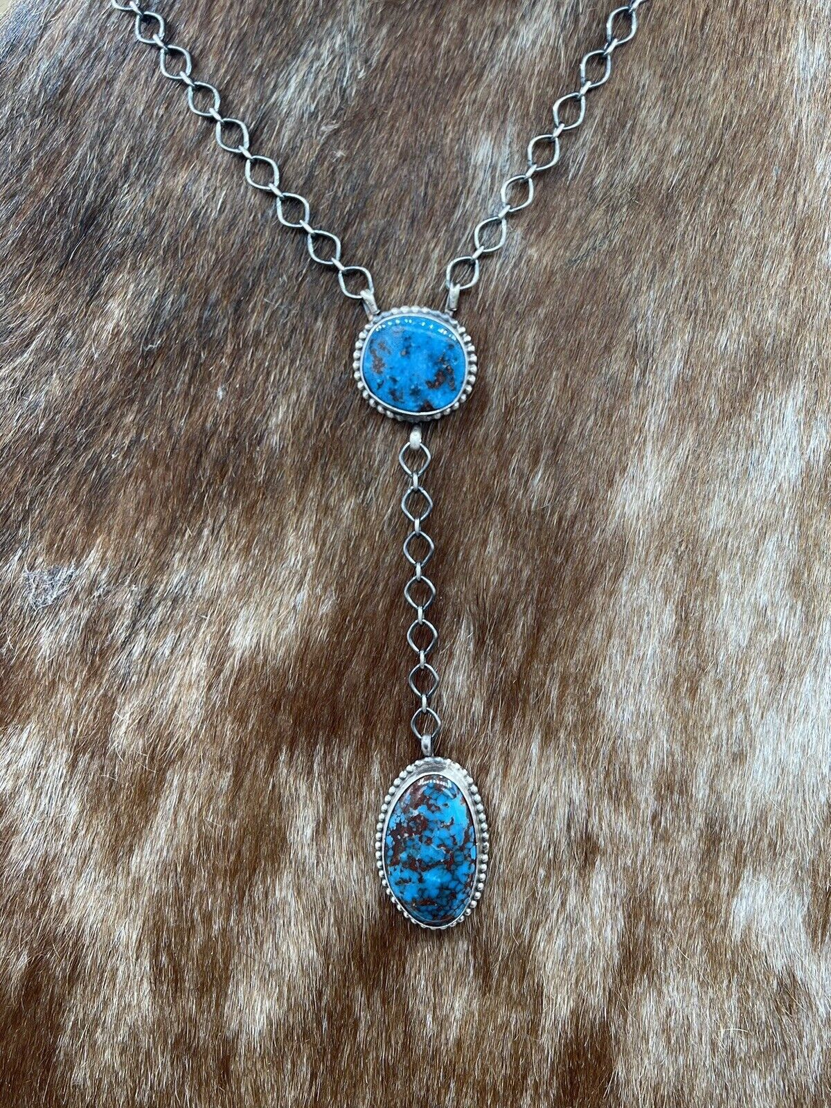 Egyptian Turquoise Y Lariat Necklace 16”