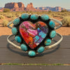 Pink Dahlia & Mohave Turquoise Heart Cuff – Sterling Silver