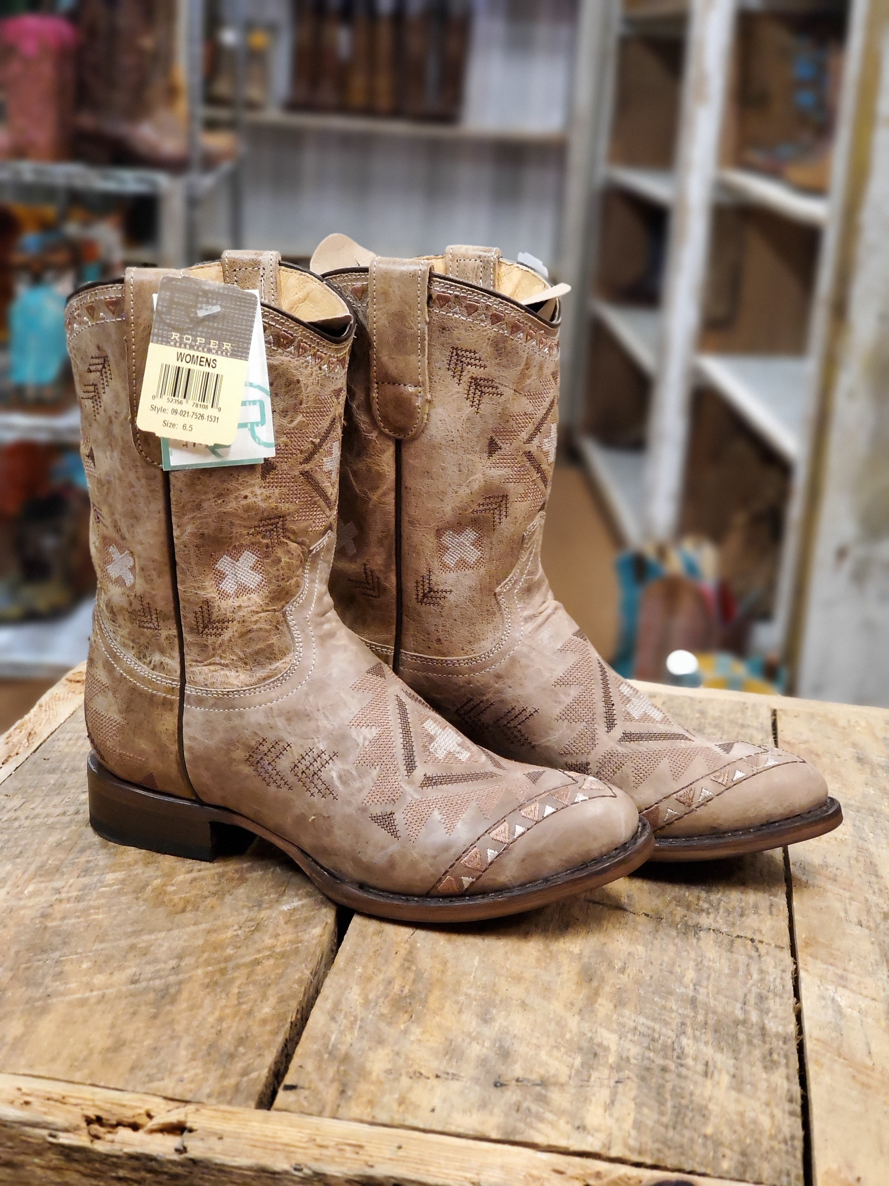 Roper Womens Waxy Tan Vamp And Shaft Boots