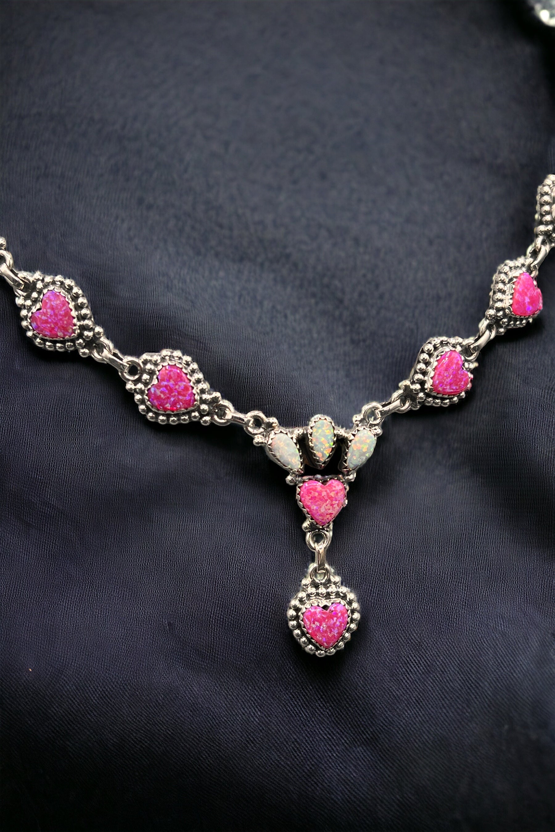 The Ethereal Elegance Sterling Silver Necklace- Pink & White Fire Opal