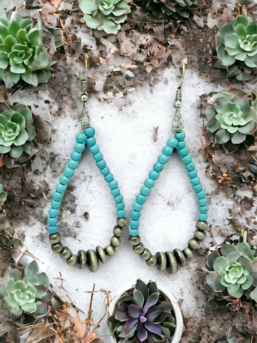 Navajo & Saucer Turquoise Drop Earrings
