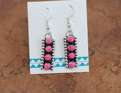 Navajo Handmade Hot Pink Fire Opal Earrings - Esther White