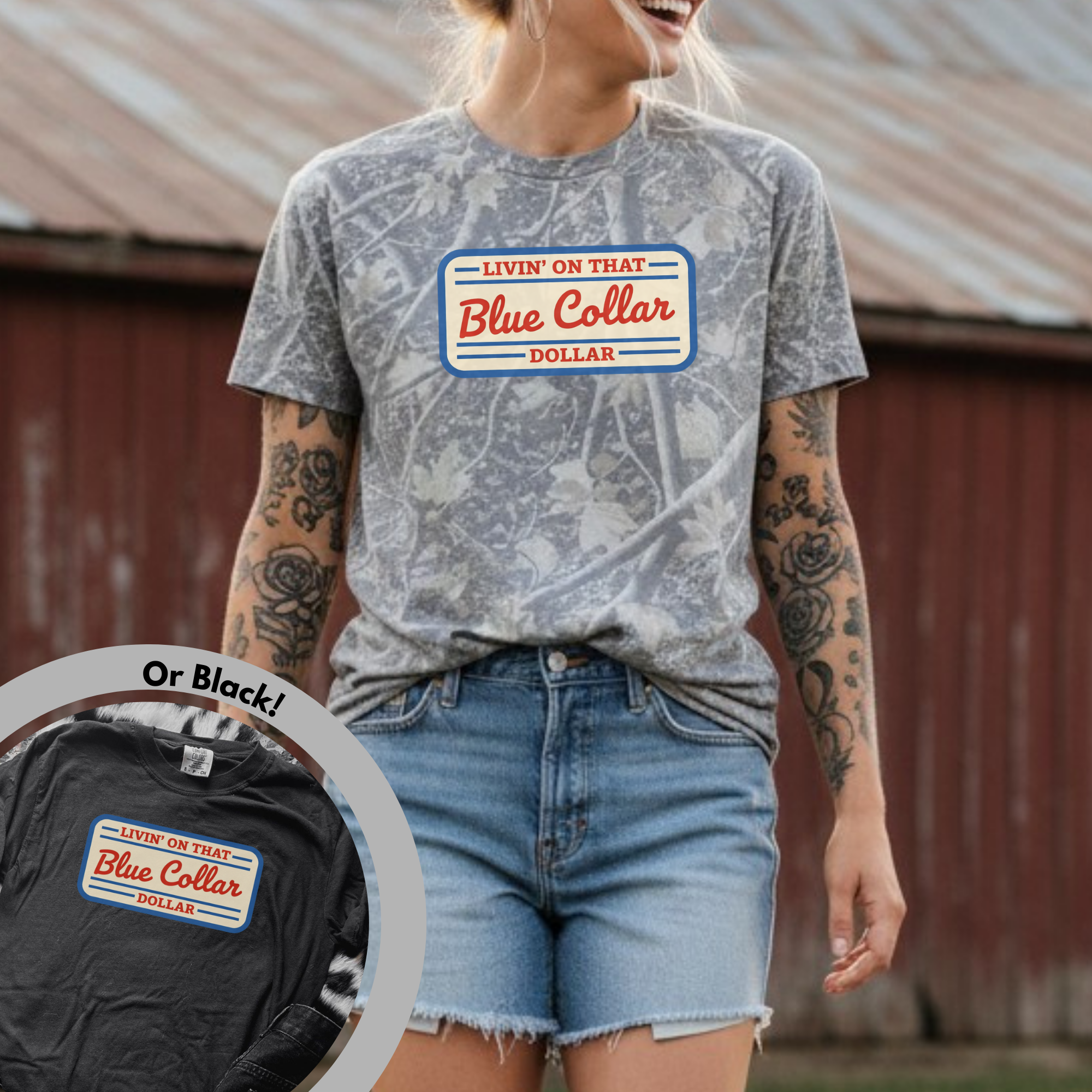 Blue Collar Dollar Tee- Black or Camo