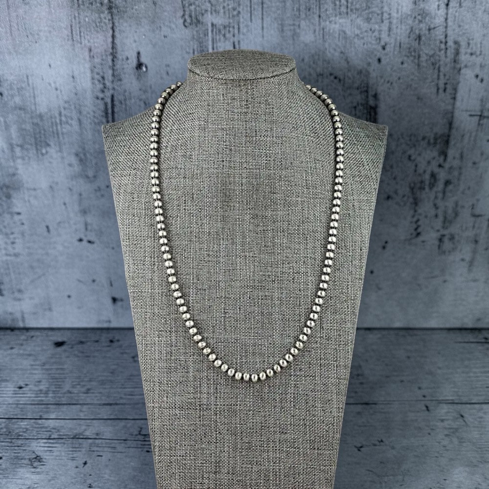 Sterling Silver Handmade Navajo Pearl Necklace 5mm — 20" by Dorinda Mariano (Navajo)