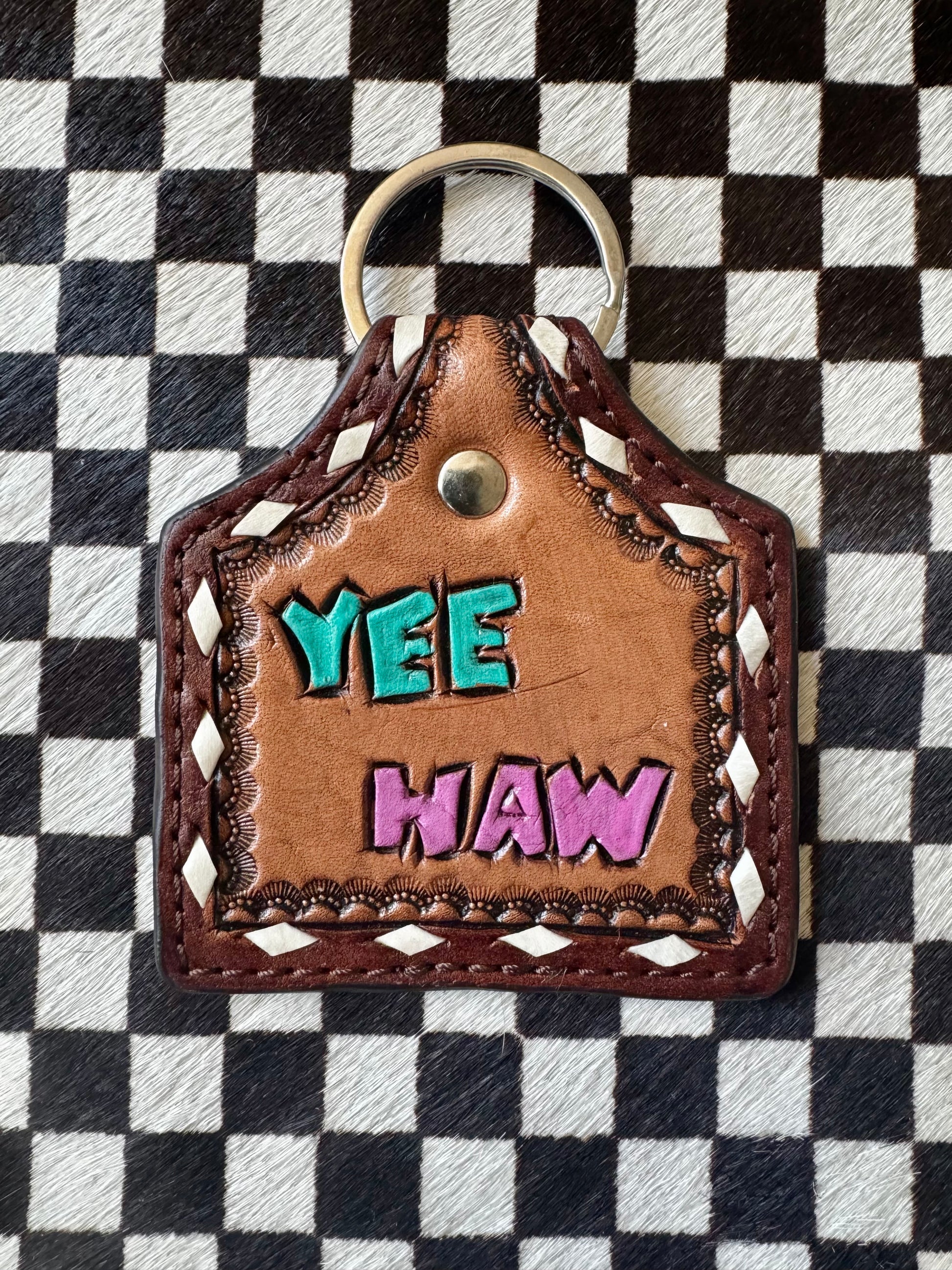 Yeehaw Hand Tooled Keychain