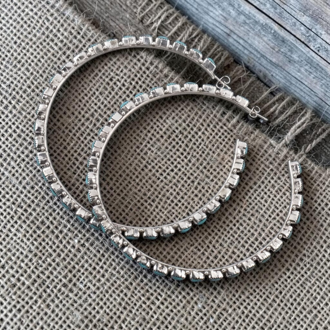 MASSIVE Aurelia Hughte Turquoise & Sterling Silver Hoop Earrings