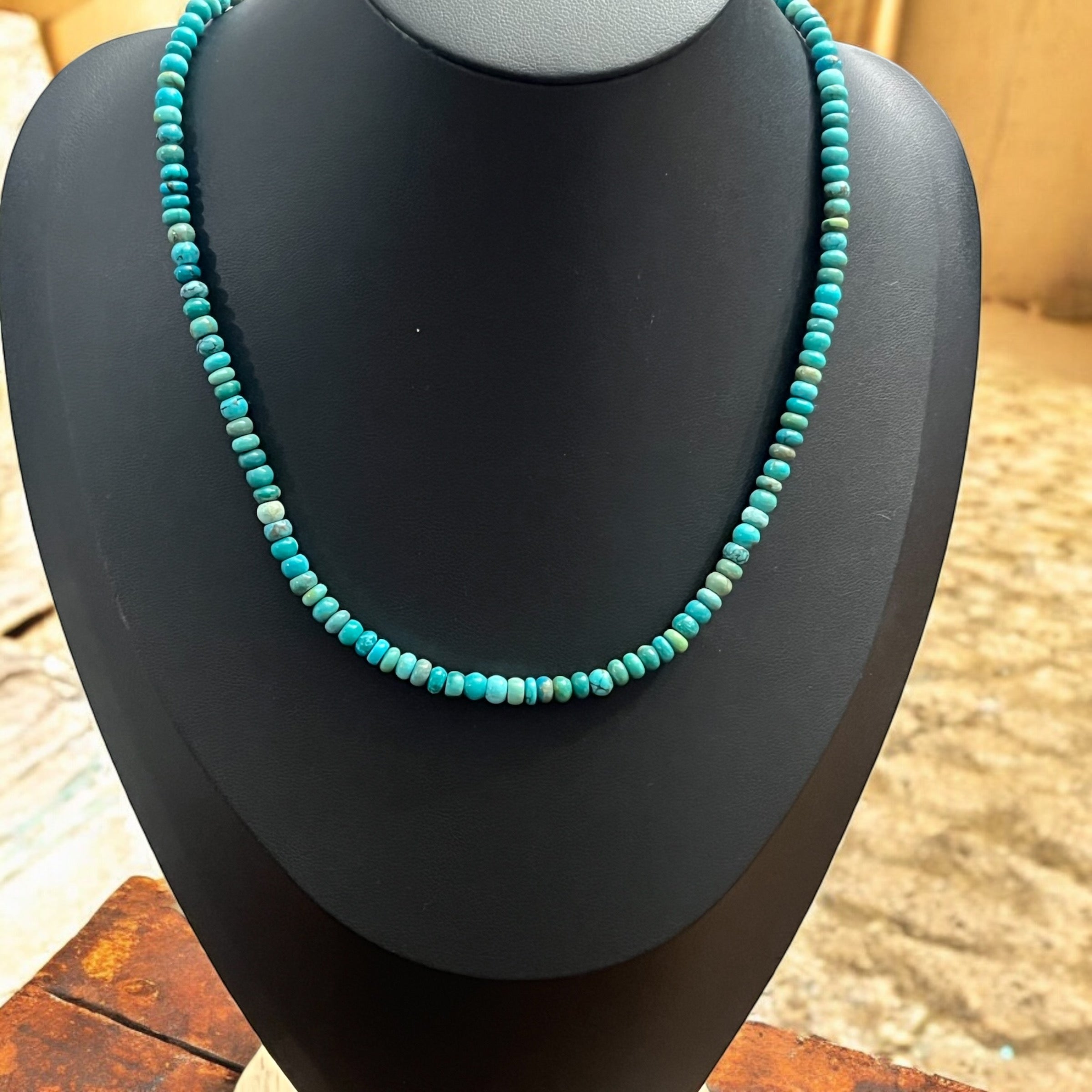 Kingsman Turquoise Rondelle Bead & Sterling Navajo Pearl Native Strung Necklace