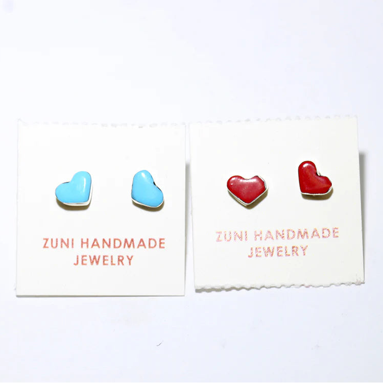 The Valentine's Day Collection-Coral & Kingman Heart Zuni Studs