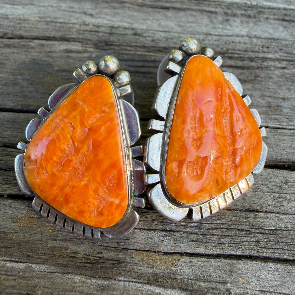 XL Orange Triangle Studs — Sunwest Silver