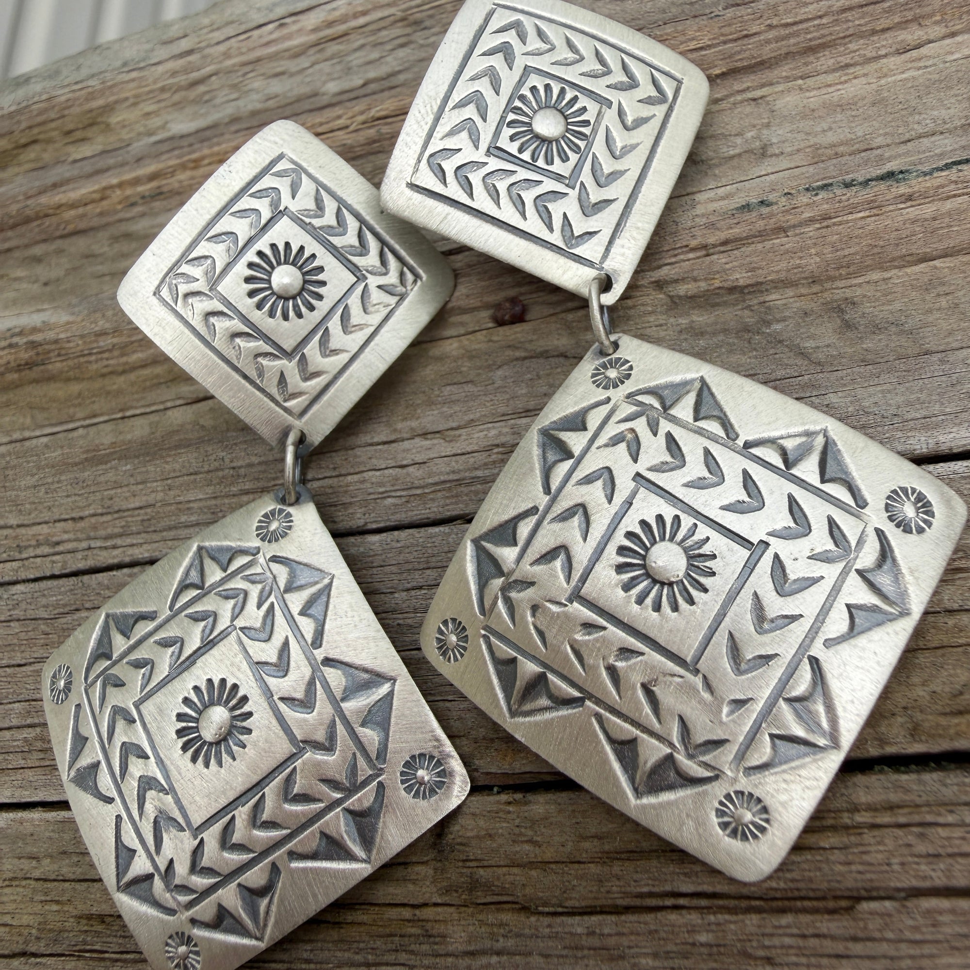 Sterling Stamped Dangle Earrings- Harris Joe