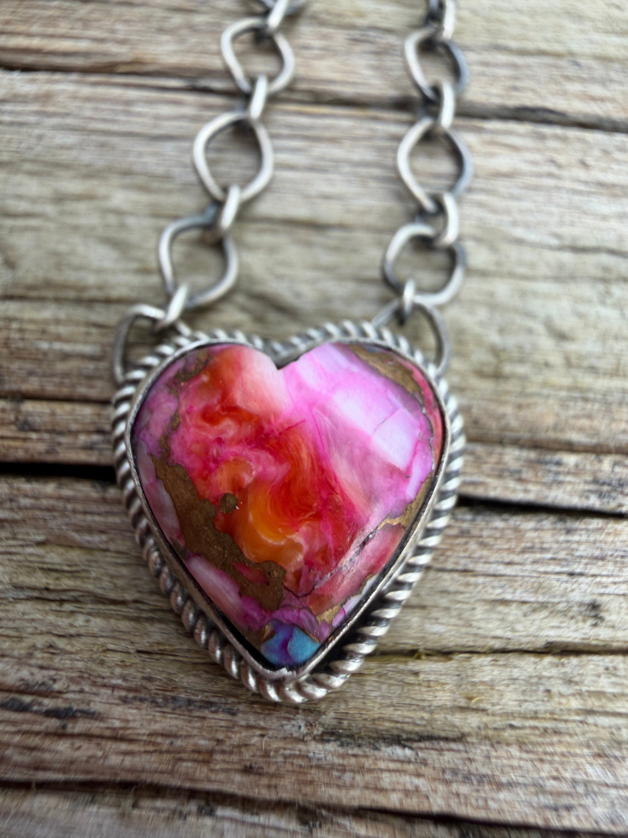 Pink Dahlia Heart Necklace- G. Rios