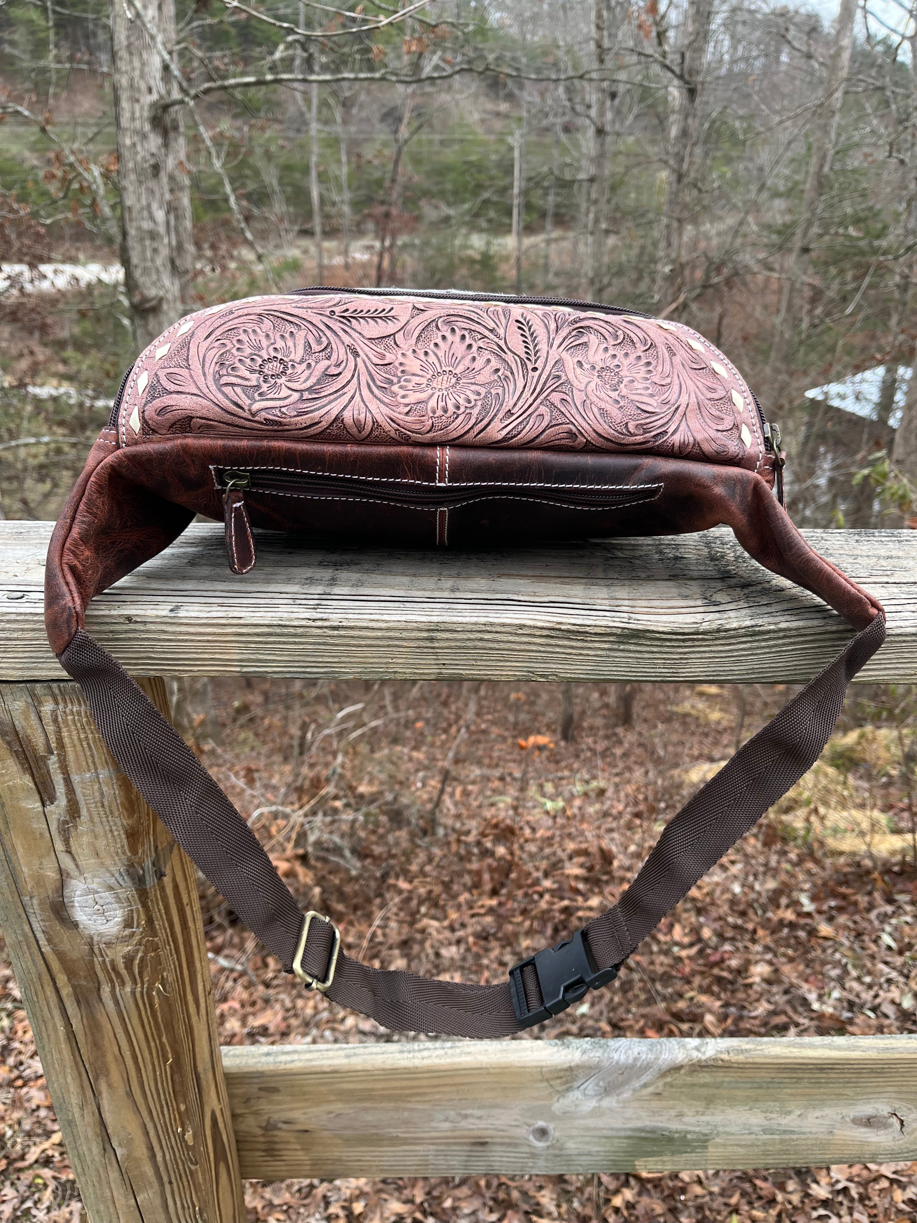 Tooled Top Hair on Hide Chest Bag (pick your own hide)