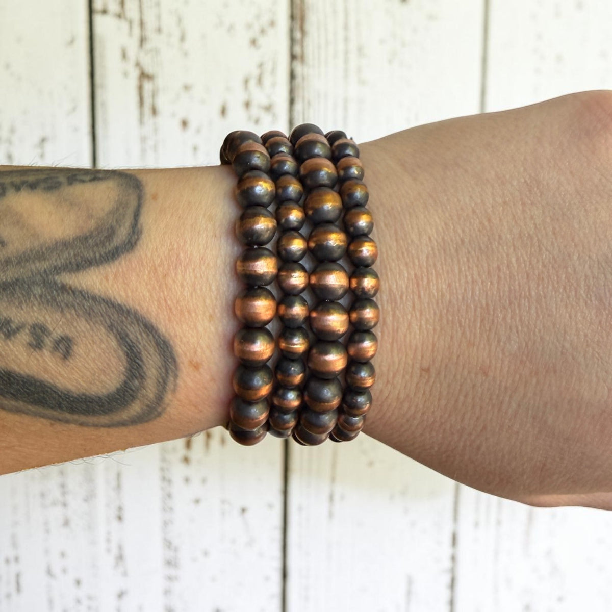 Hand Strung Copper Stretch Bracelets w/ Navajo Finished Beads
