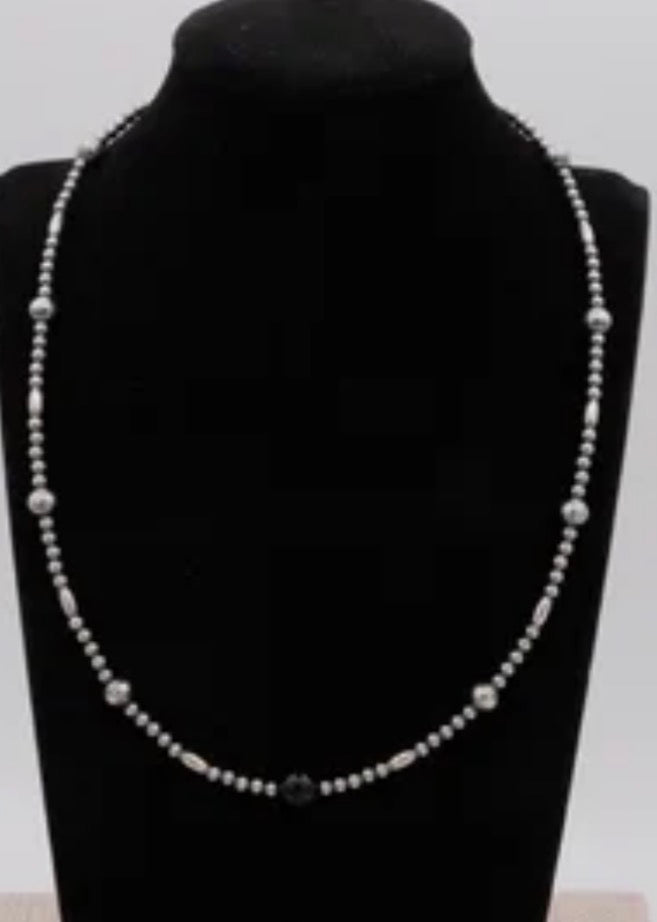 Sterling Desert Pearl & Onyx Necklace-18"