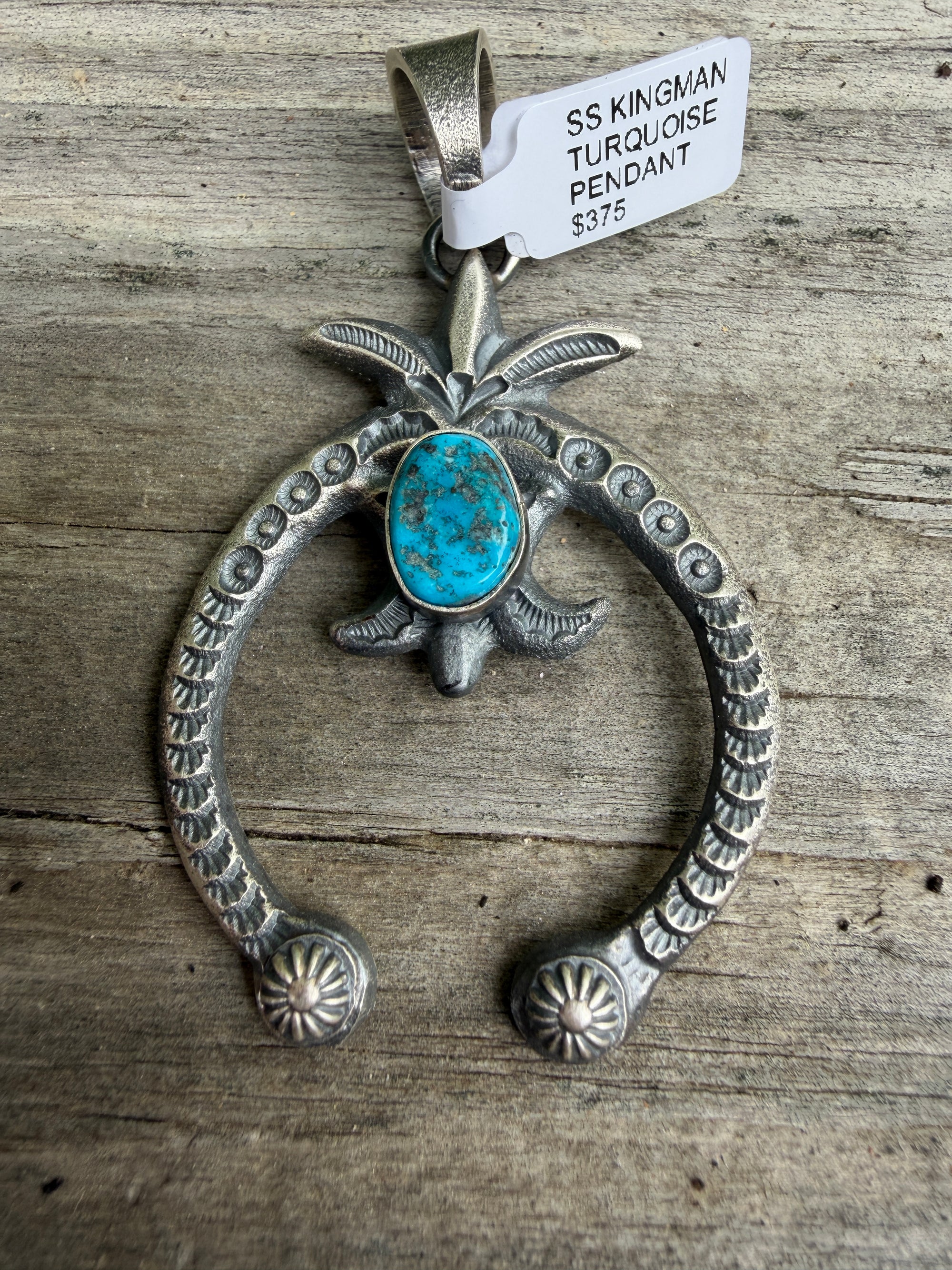 Navajo Handmade Kingman Turquoise Naja Pendant - Kevin Billah