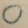 Kingman and 4mm Sterling Pearl 6" Bracelet w/ Sterling Clasp