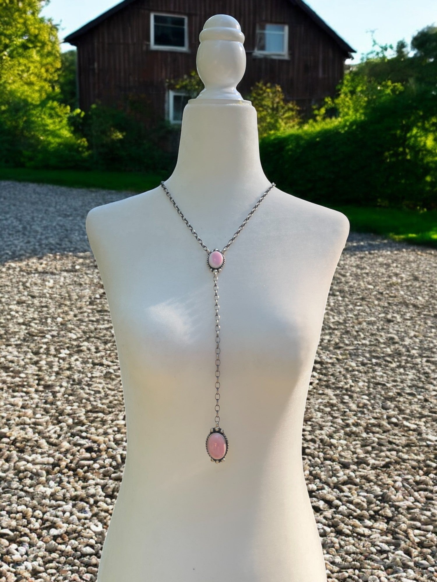 Navajo Pink Conch Lariat — Handmade Sterling by Augustine Largo