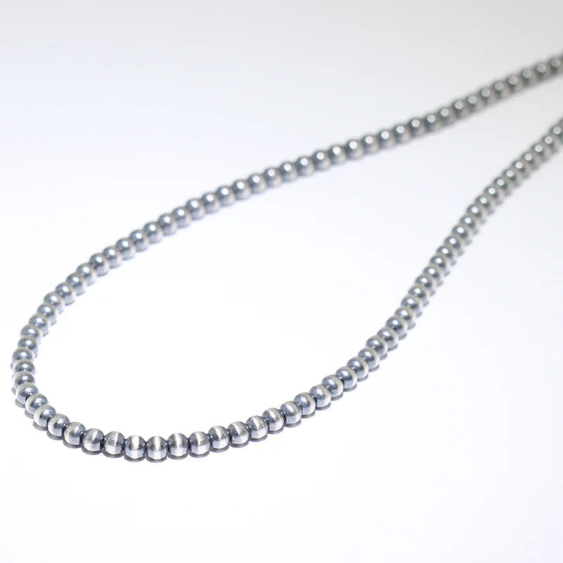 4mm 24" Navajo Pearl Sterling Silver Necklace — Reva Goodluck (Navajo)