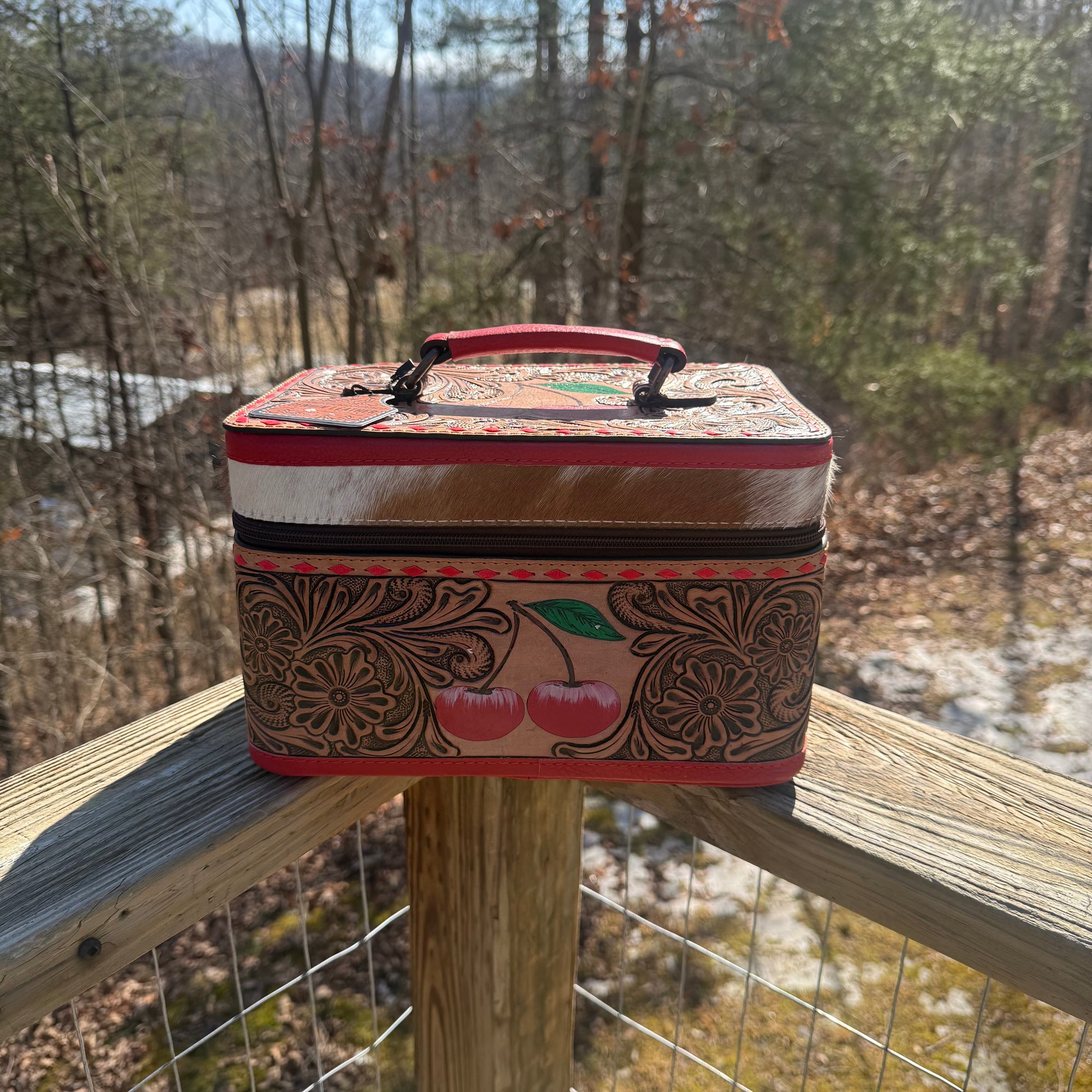 Cherry Tooled Leather Jewelry Box