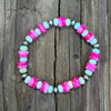 Hot Pink Opal, Turquoise & 5mm Stretch Bracelet  6 3/4"