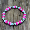 Hot Pink Opal, Turquoise & 5mm Stretch Bracelet  6 3/4"