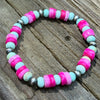 Hot Pink Opal, Turquoise & 5mm Stretch Bracelet  6 3/4"
