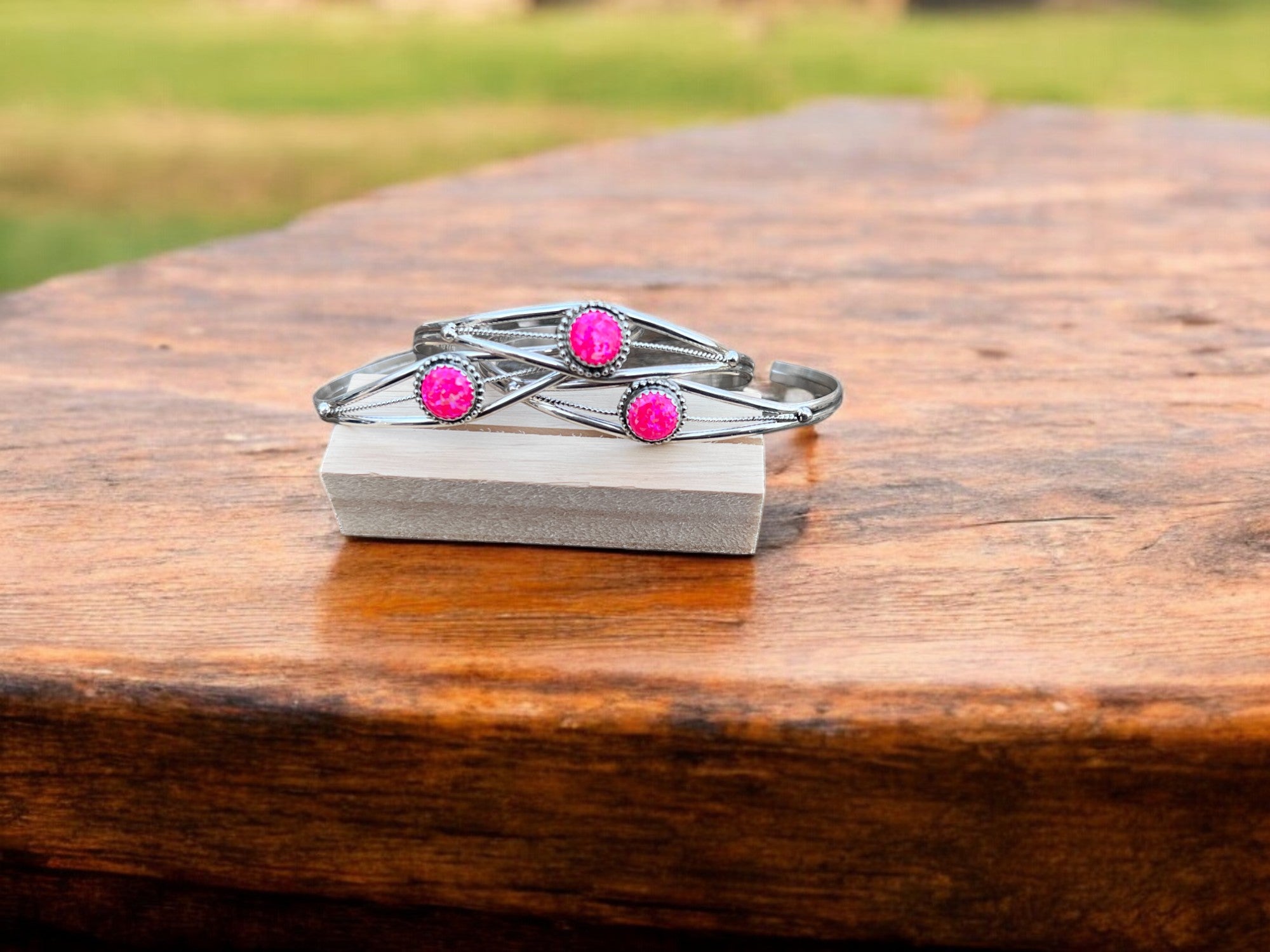 Stack Baby Stack- Hot Pink Fire Opal Cuff by Esther White