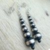 Hand Finished Sterling Pearl Dangle Earrings- 3-8mm Graduated Native Hand Strung and Finished