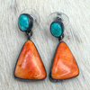 Vintage Kingman & Orange Spiny Dangle Earrings- Geneva Apachito