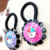 Zuni Fire Opal Inlay Sunface Sterling Hair Ties- Frederick & Denise Suitza