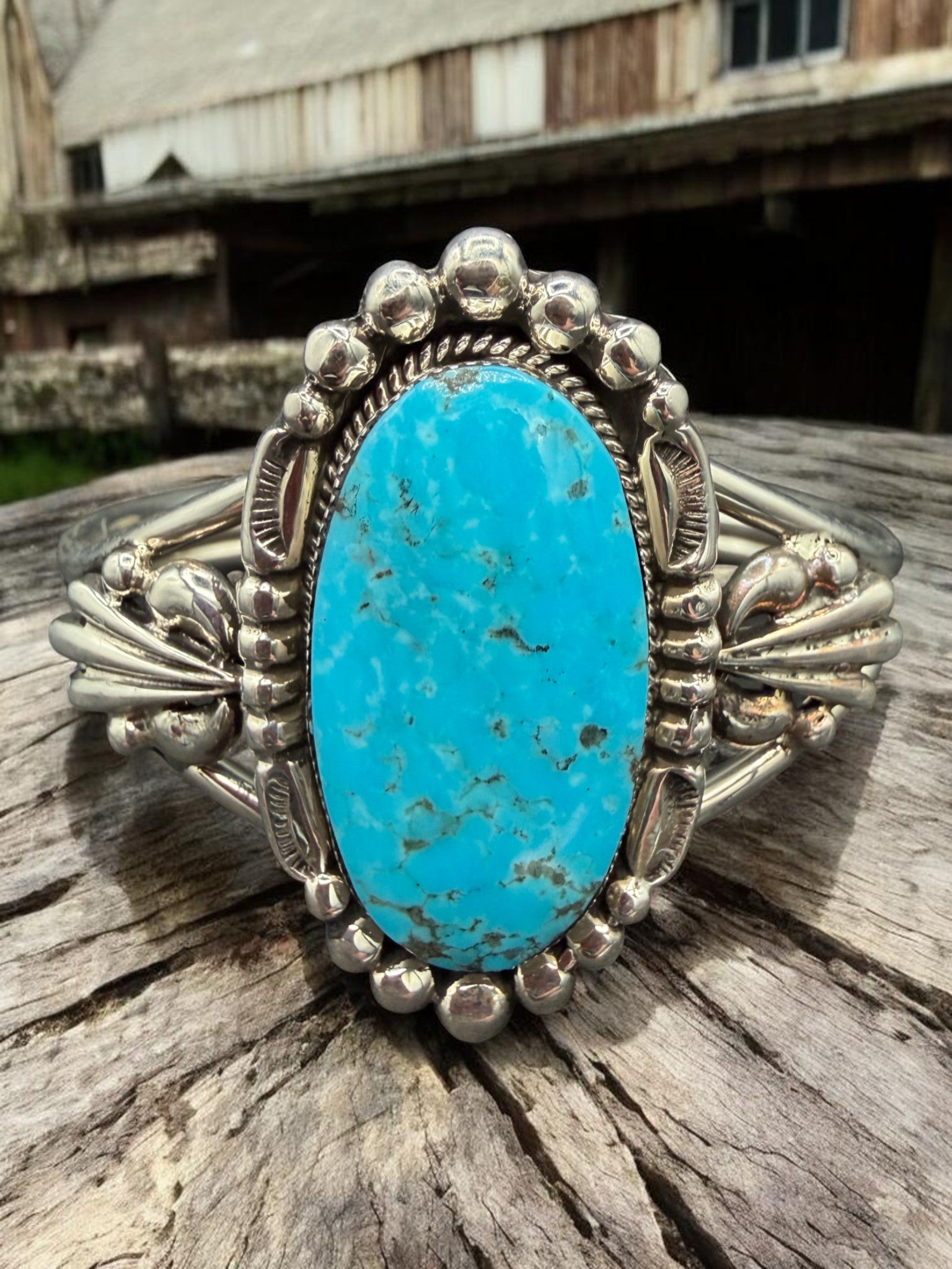 Navajo Sterling Silver Turquoise Cuff Bracelet By Emerson Delgarito