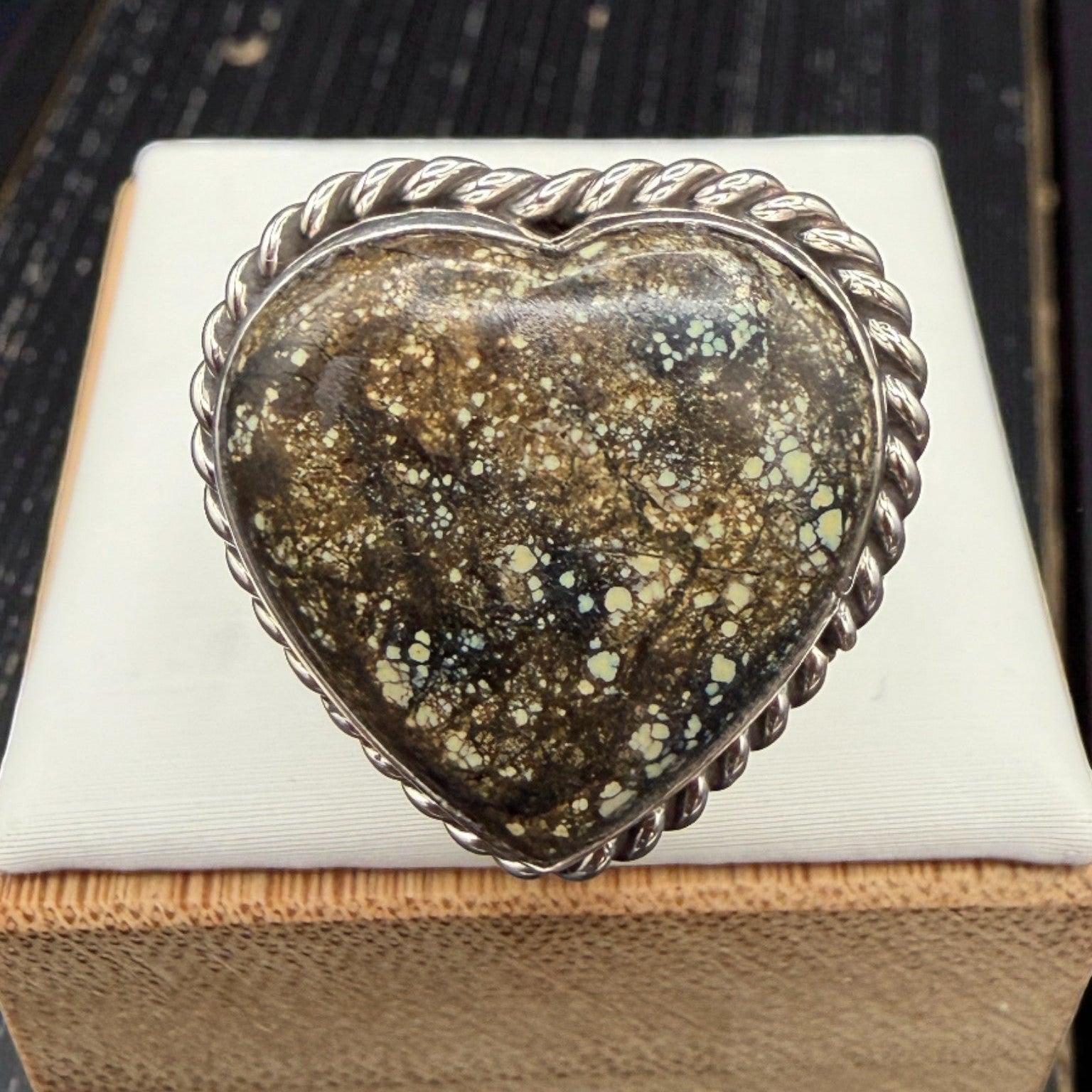 The Valentine's Day Collection- Sterling Silver New Lander Turquoise Heart Ring — by Robin Tsosie (Navajo)