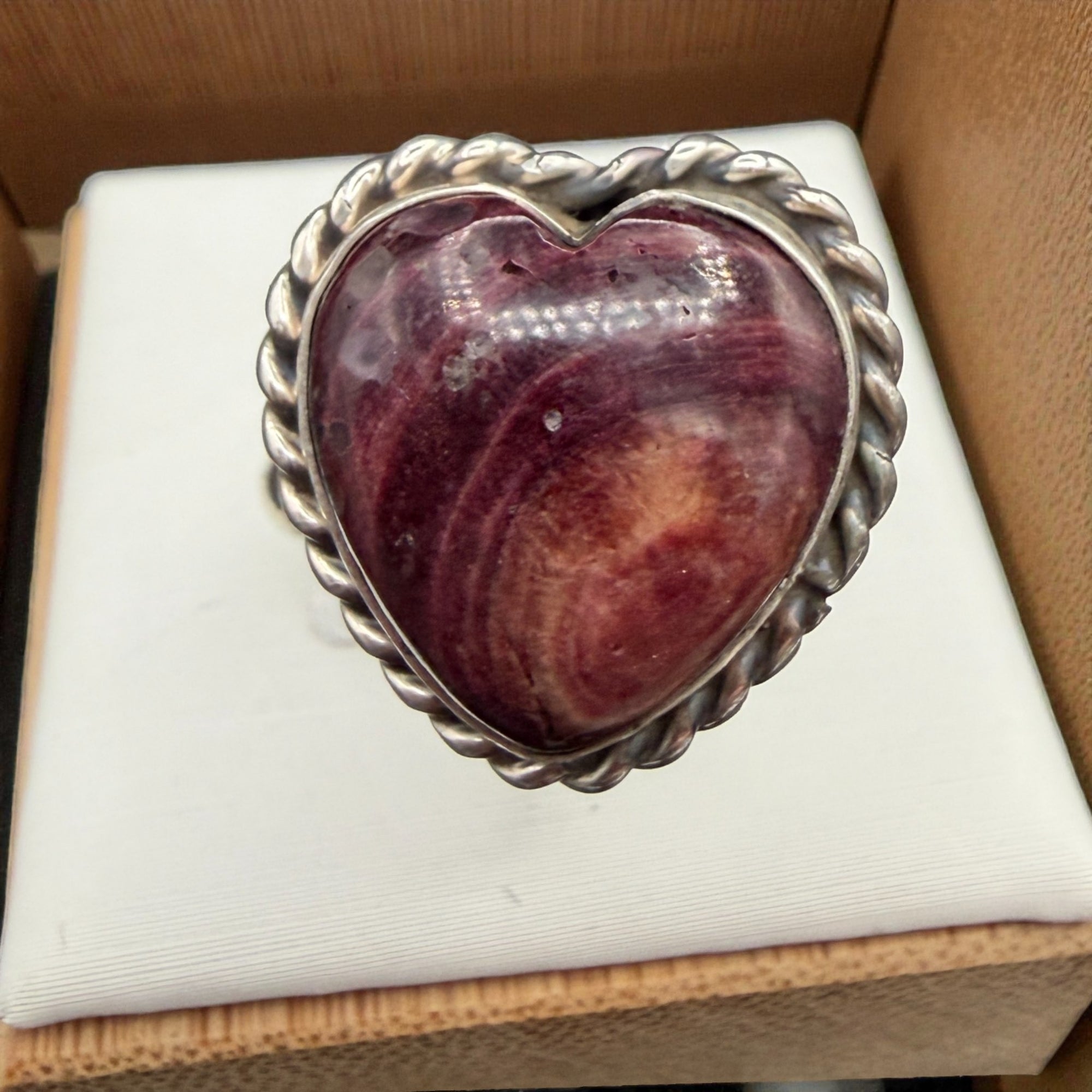 The Valentine's Day Collection- Purple Spiny Oyster Heart Ring – Adjustable By Reeva Goodluck