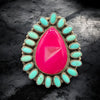 Barbie Party HUGE Hot Pink Druzy & Turquoise Cluster Ring – Size 8.25 By R. Johnson