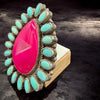 Barbie Party HUGE Hot Pink Druzy & Turquoise Cluster Ring – Size 8.25 By R. Johnson