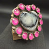 The Valentine's Day Collection- Hot Pink Crystal & Dendrite Opal Cluster Ring – Size 8.25 By Bernadine Begay Tsosie