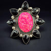 HUGE Hot Pink Opal & Black Diamante Cluster Ring – Size 6 3/4 By Alberta Yazzie