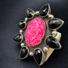 HUGE Hot Pink Opal & Black Diamante Cluster Ring – Size 6 3/4 By Alberta Yazzie