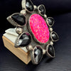 HUGE Hot Pink Opal & Black Diamante Cluster Ring – Size 6 3/4 By Alberta Yazzie