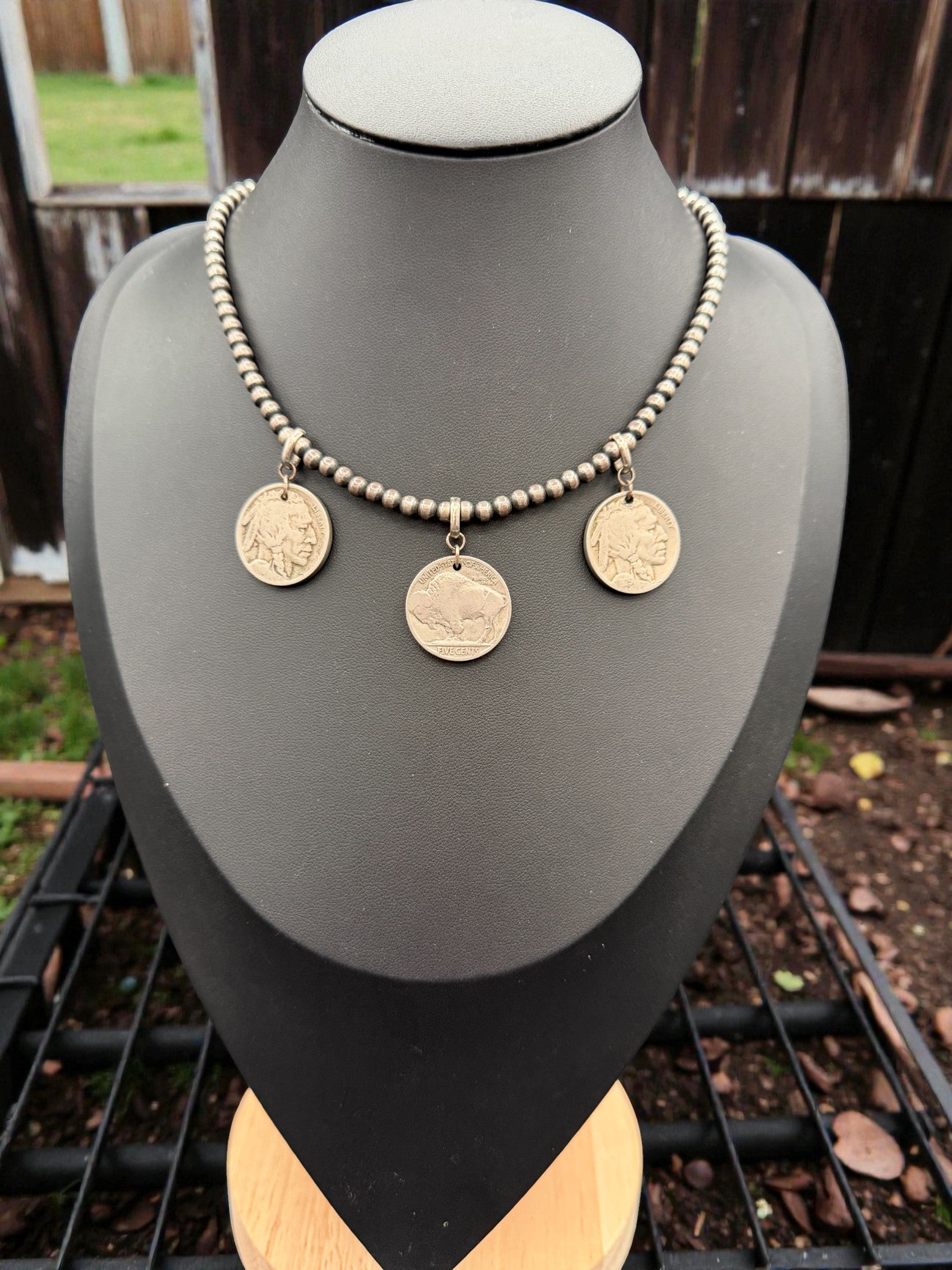 3mm Sterling Desert Pearl Buffalo Nickel Choker