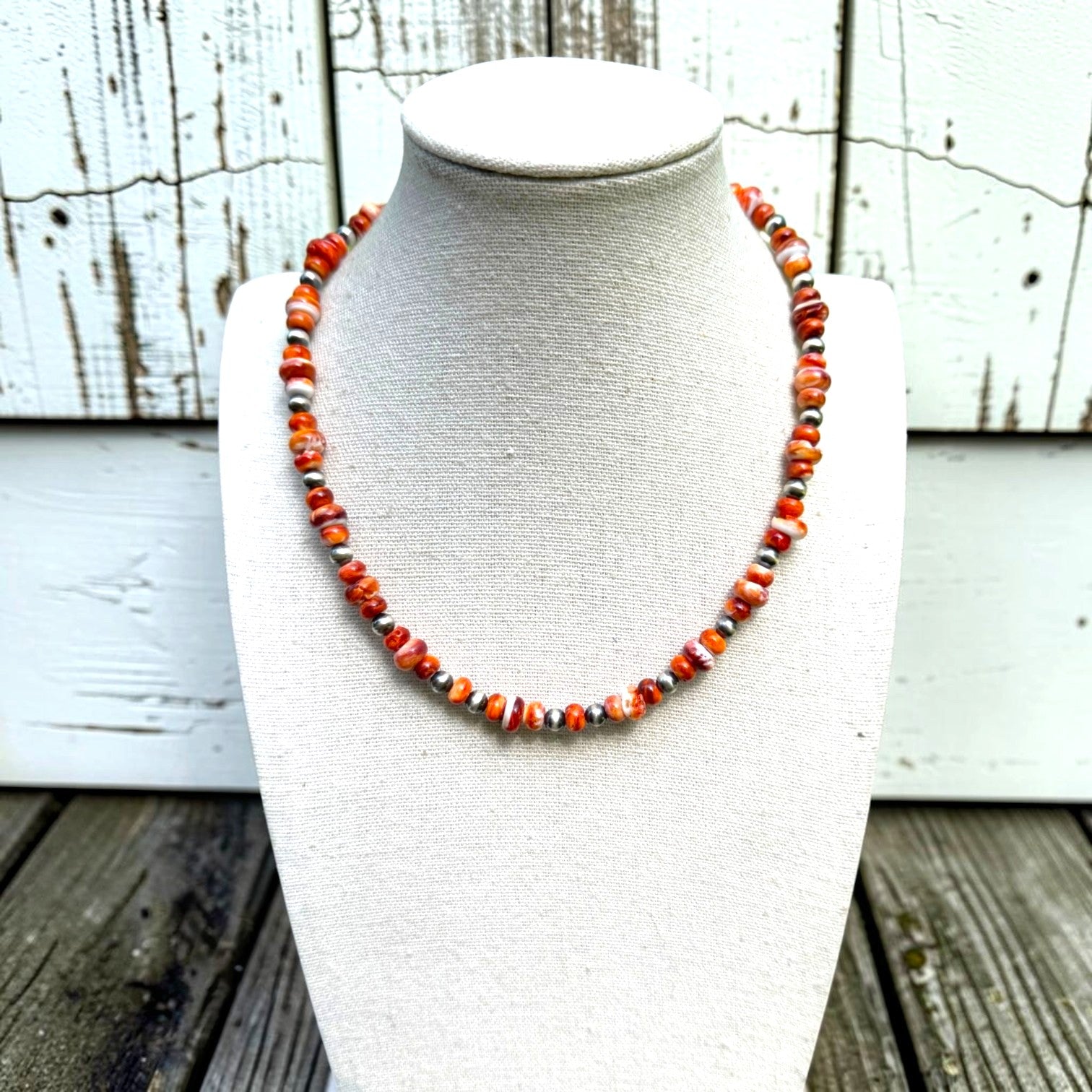 AAA Grade Orange Spiny Rondells & Sterling Desert Pearls 16"+2"