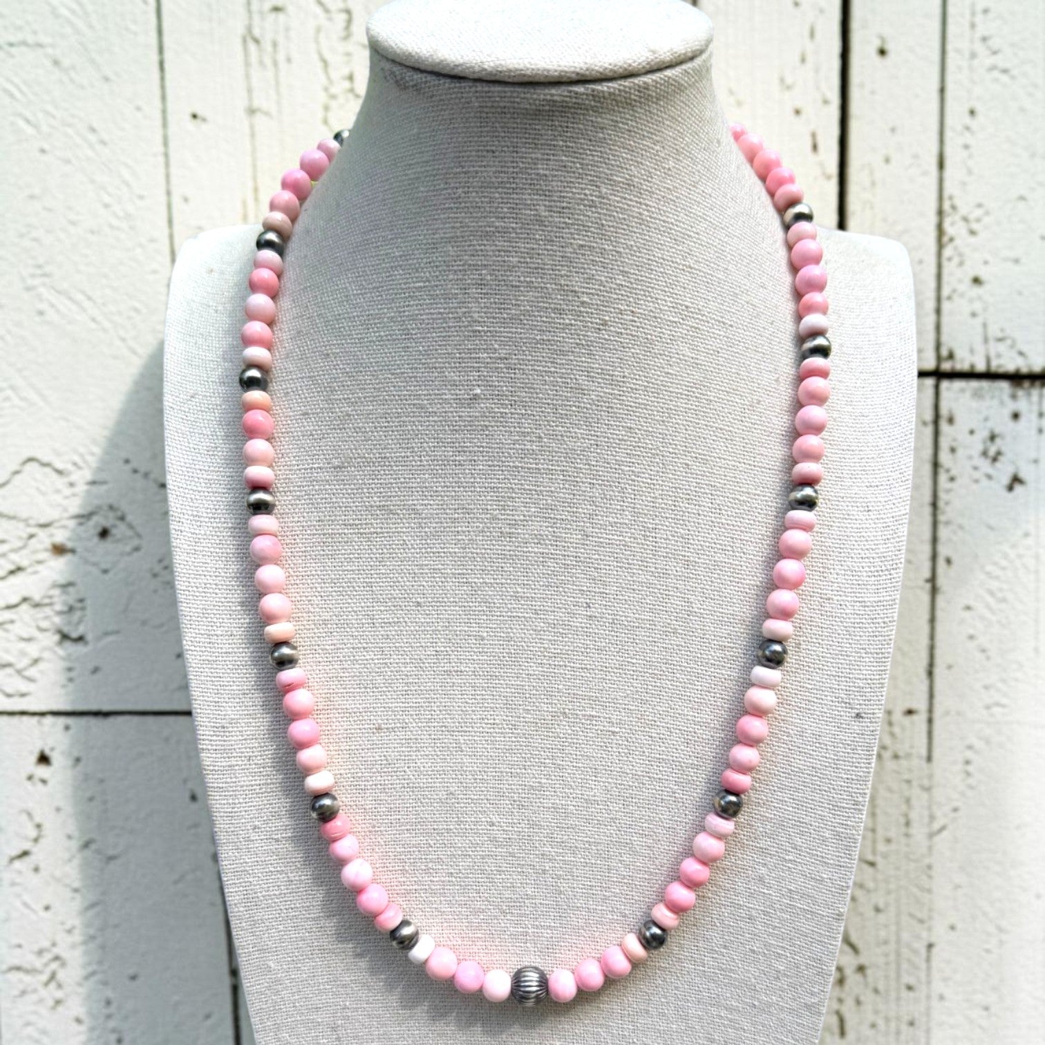 Pink Conch Shell & 6-8 Sterling Pearl 20.5"