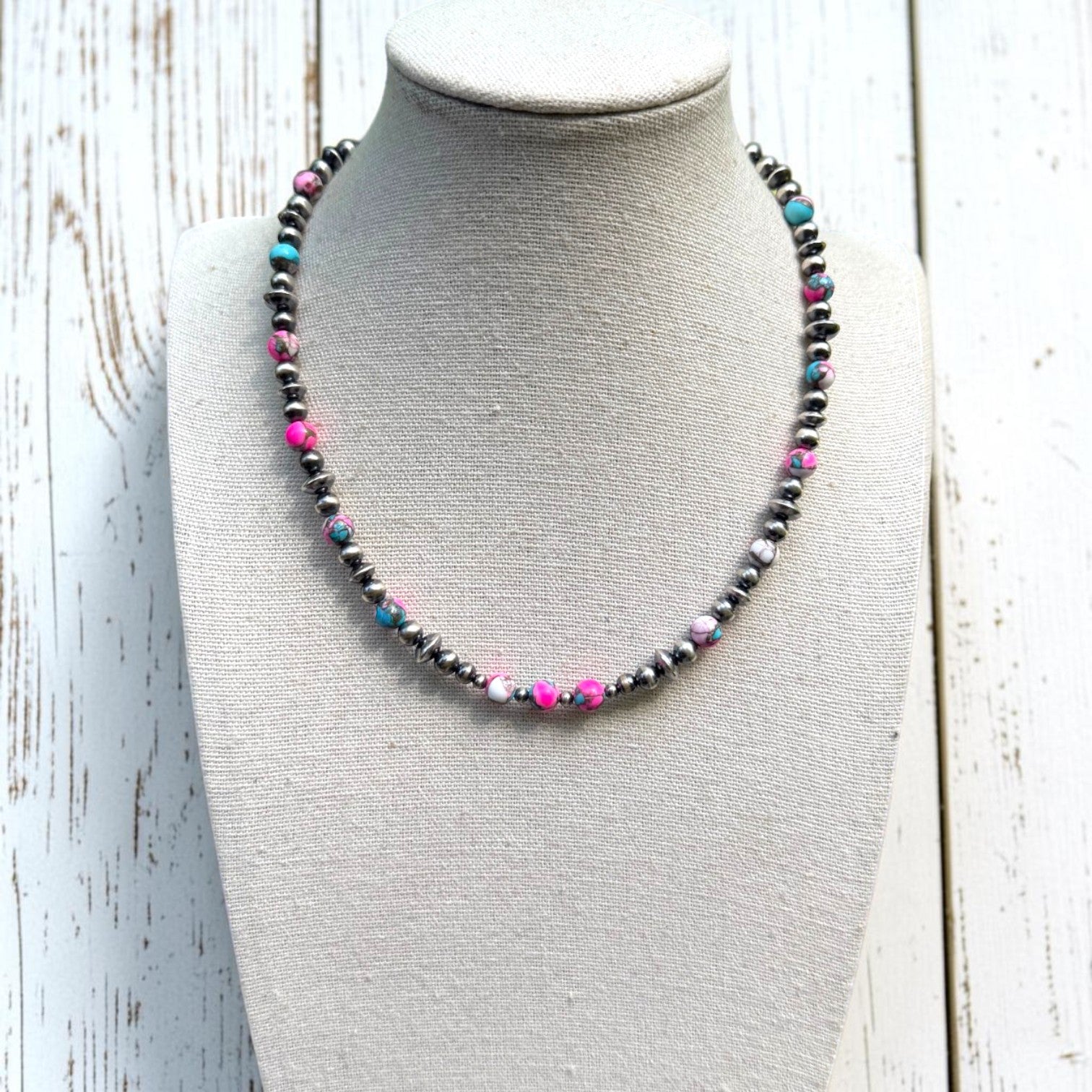 Cotton Candy & Sterling Pearl Necklace 15.5"